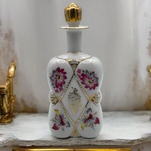Vintage Hand-painted Floral Accent Porcelain Perfume Bottle